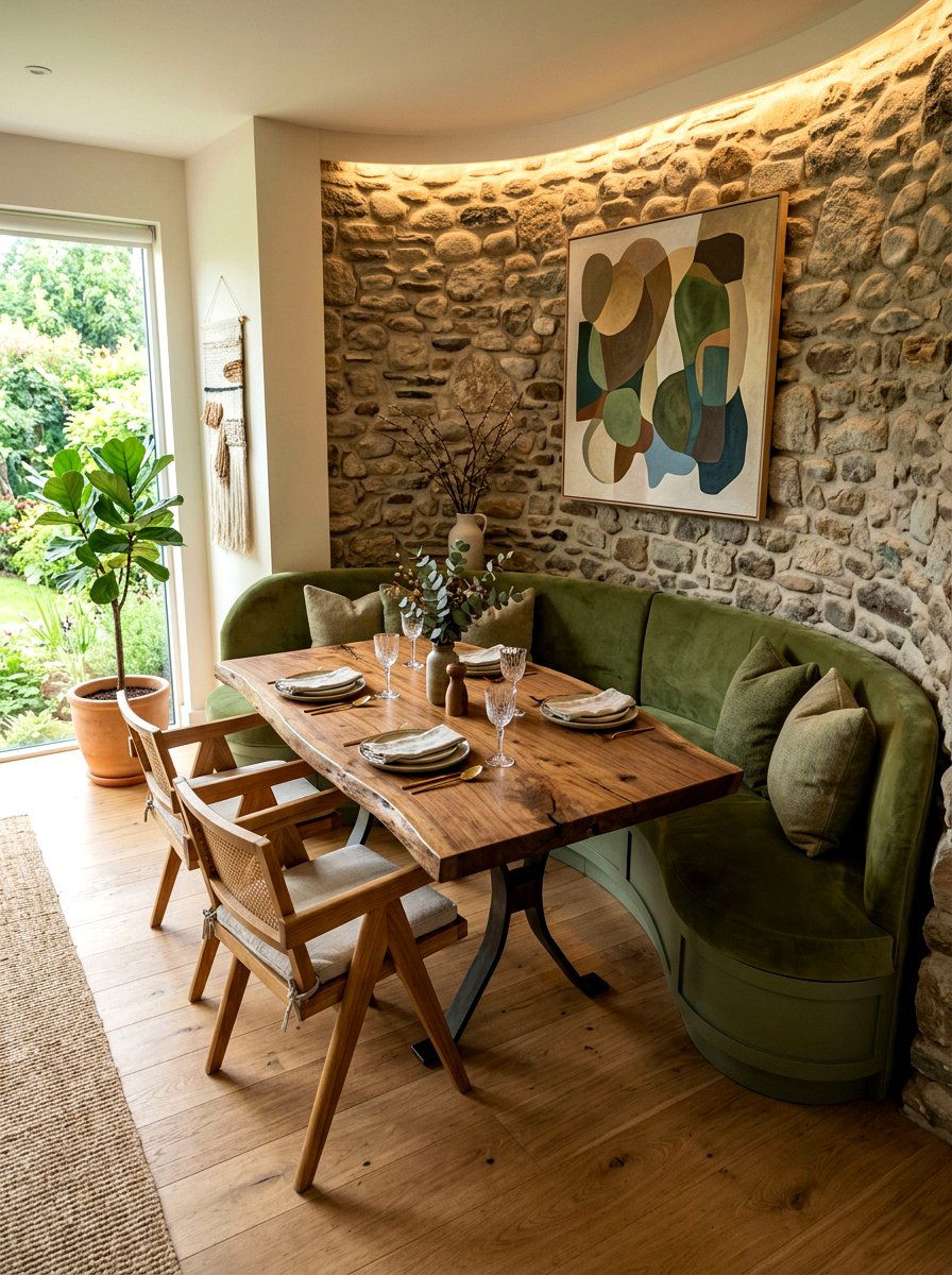 Organic shape dining corner - 30 curved banquette dining ideas
