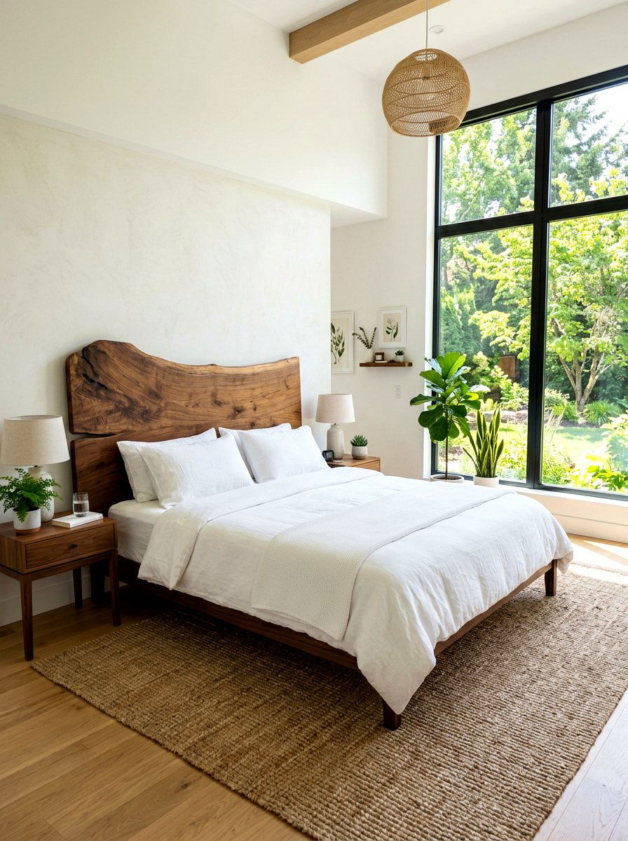 Organic shape wood headboard - 30 sculptural headboard ideas