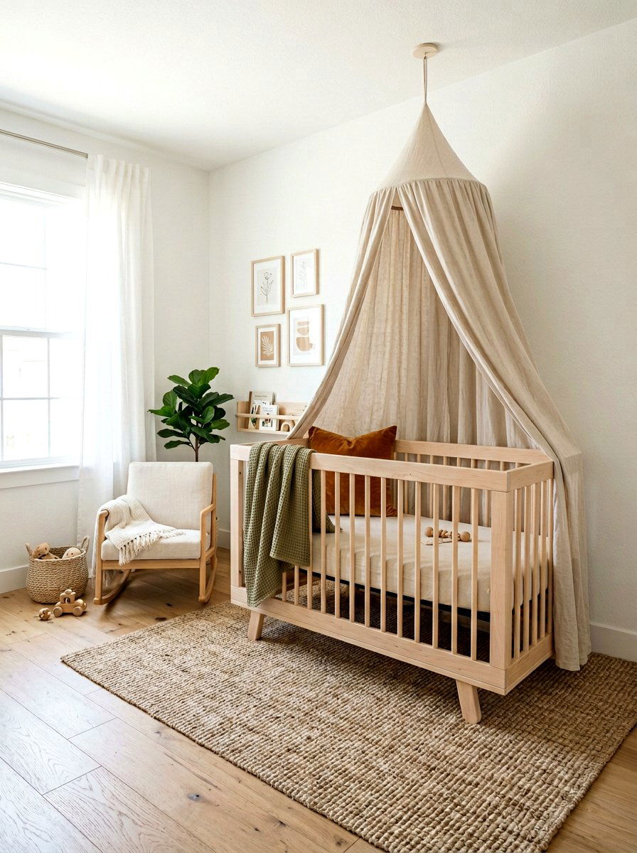 Organic wood nursery crib - 30 nursery corner ideas