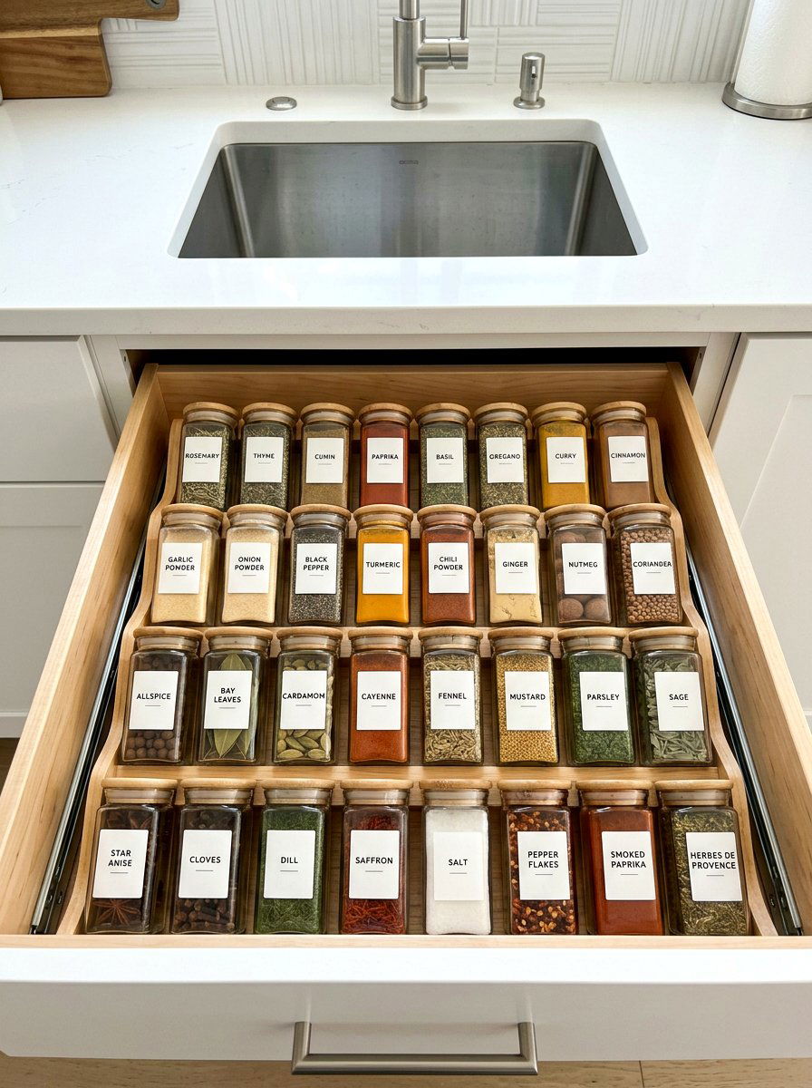 Organize Spice Drawer - 30 spring kitchen reset ideas