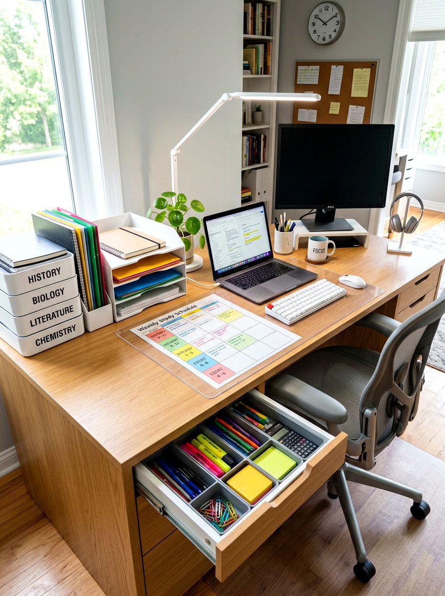 Organized Study Desk - 30 teen study room ideas