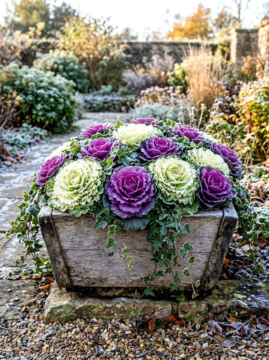 Ornamental Cabbage Display - 30 winter container garden ideas