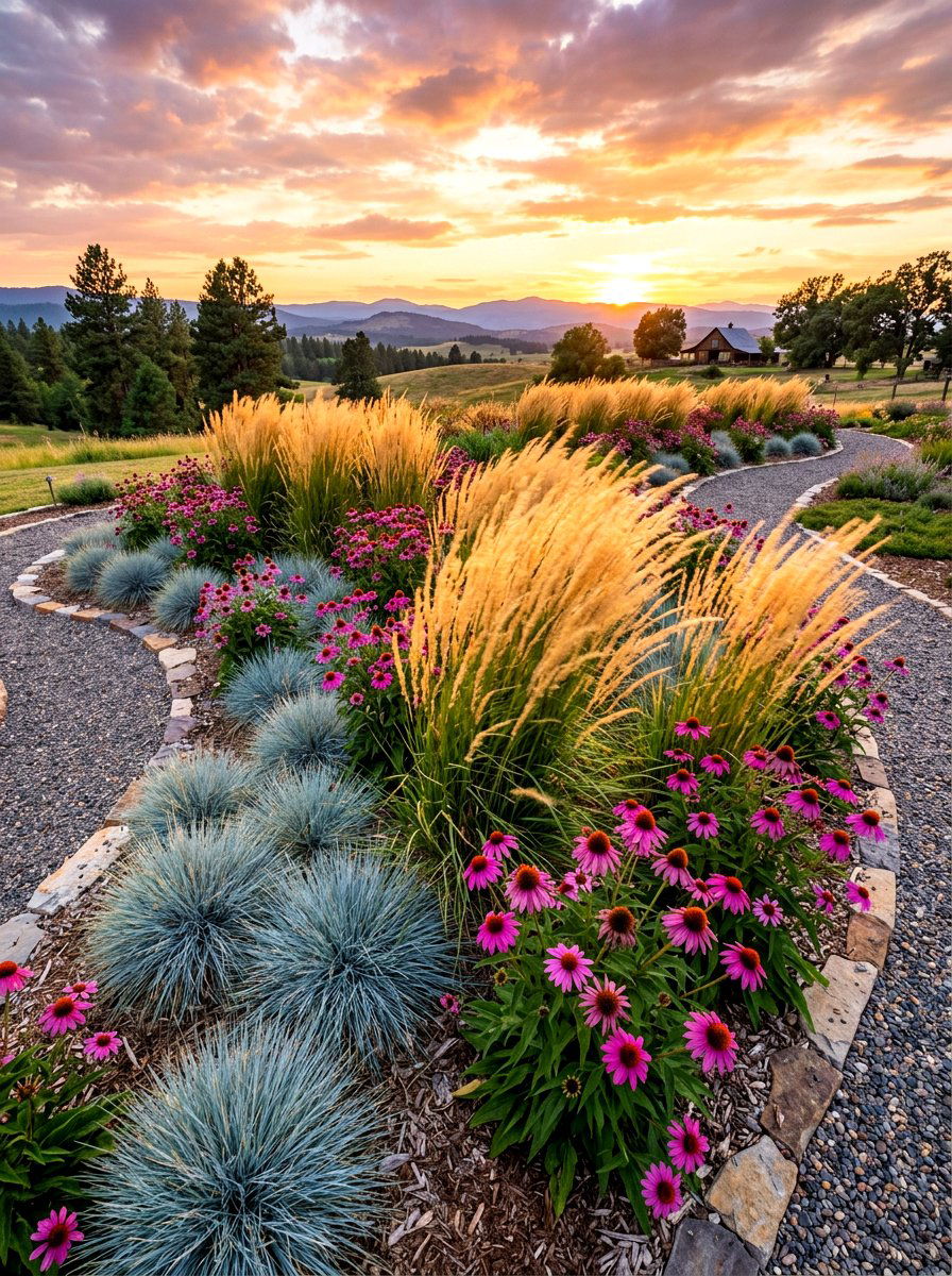 Ornamental Grass Bed - 30 front yard flower bed ideas