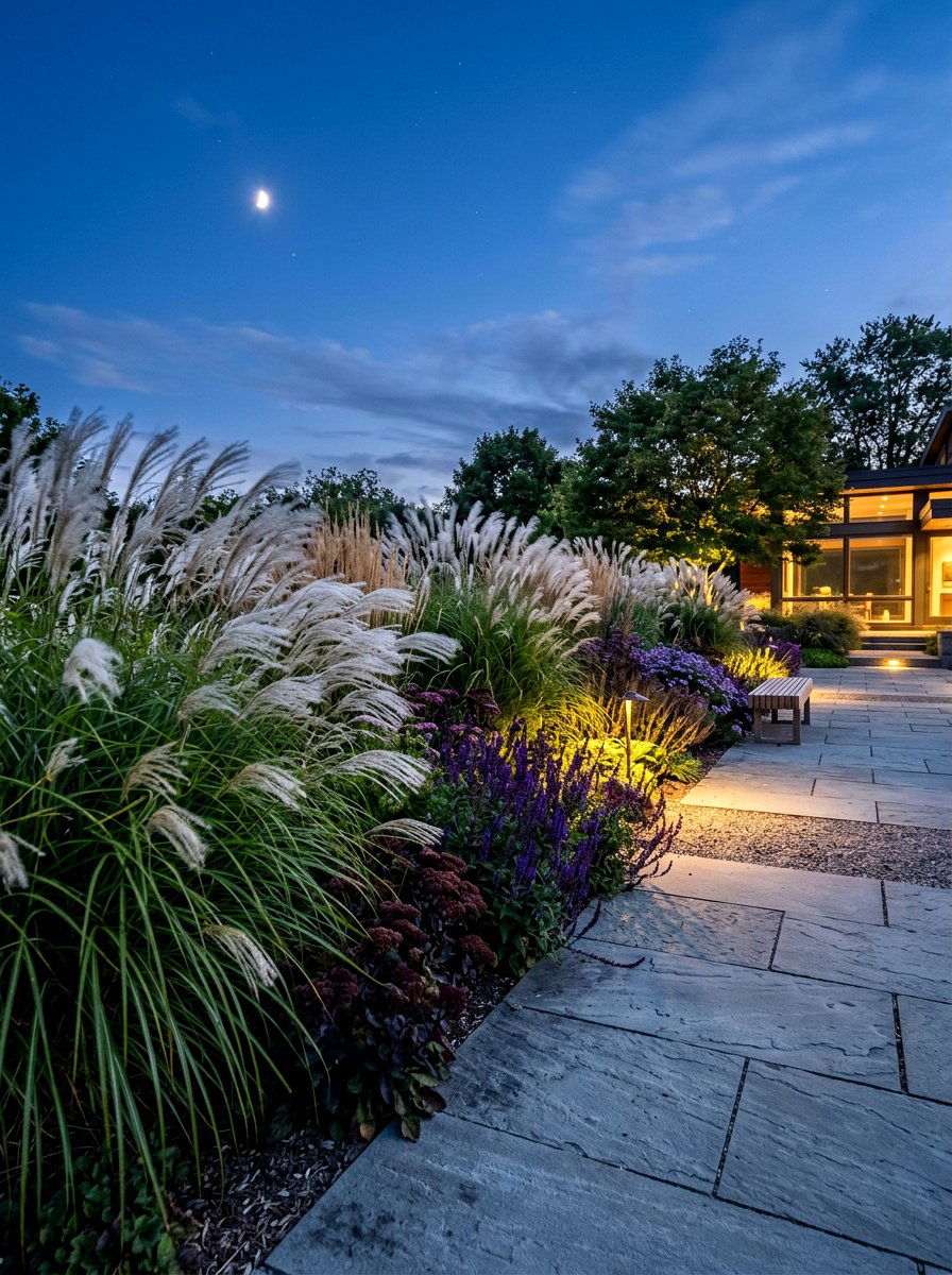 Ornamental Grass Border - 30 moonlight patio garden ideas