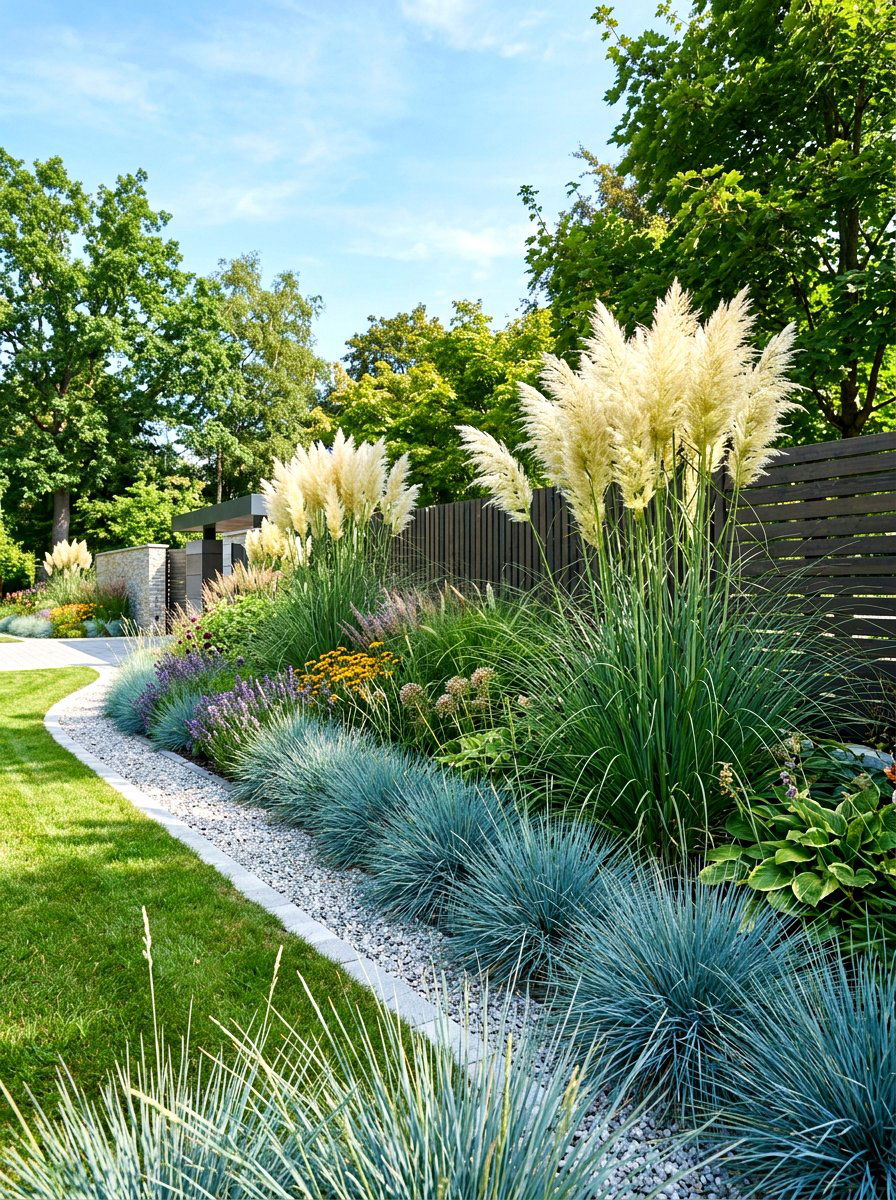 Ornamental Grass Border - 30 no mow lawn garden ideas