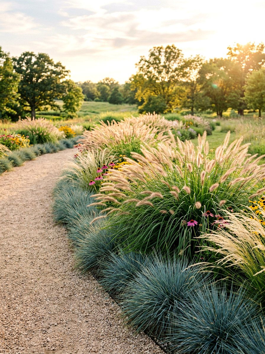 Ornamental Grass Border - 30 xeriscape backyard ideas