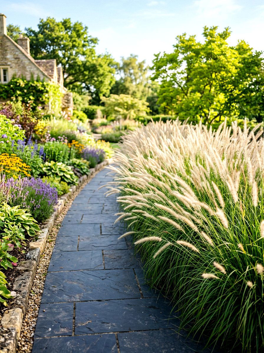 Ornamental Grass Border - 30 asymmetrical curb appeal ideas