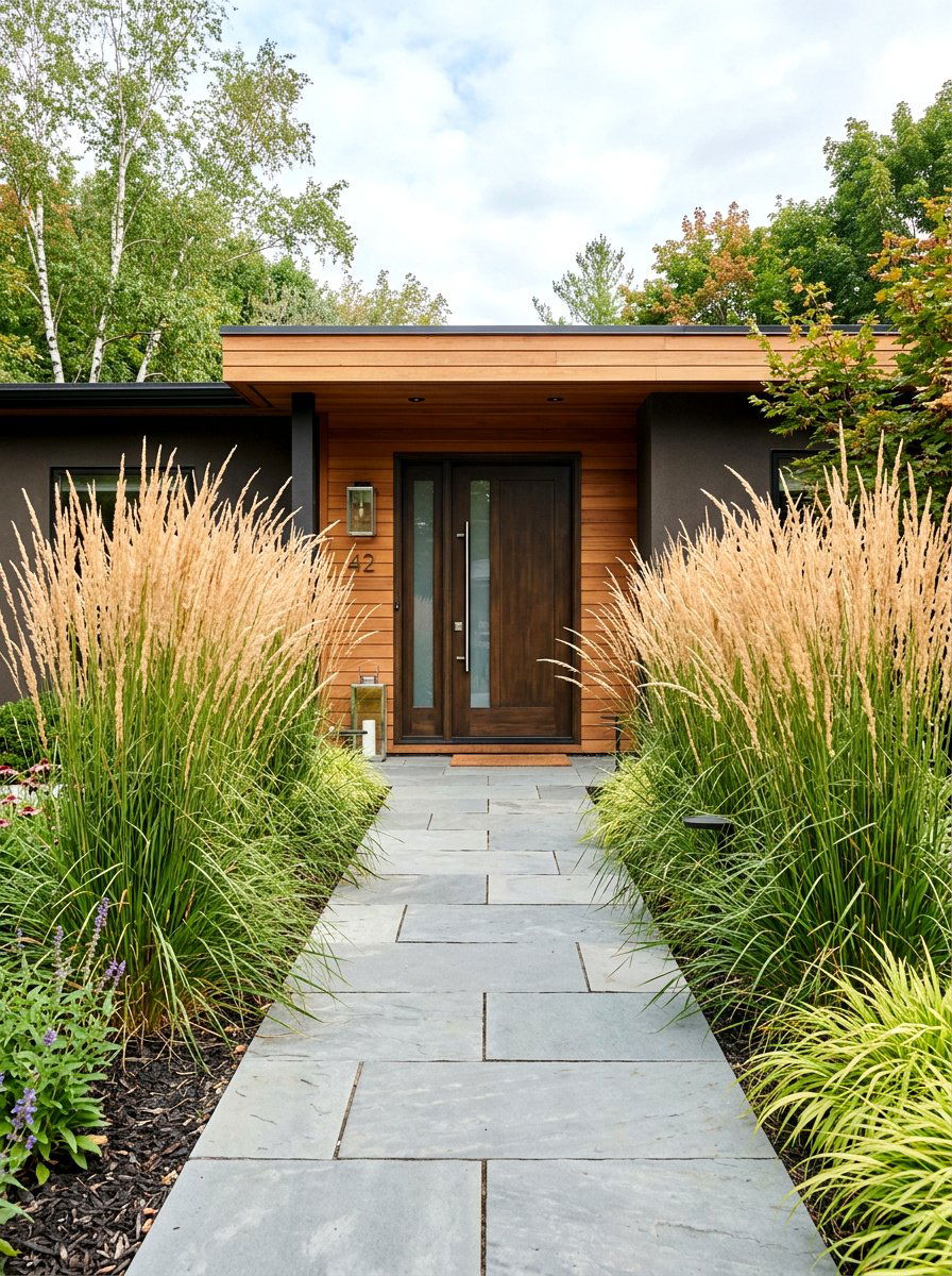 Ornamental Grass Entryway - 30 prairie front yard landscaping ideas