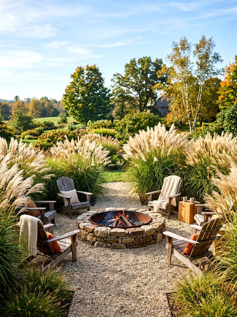 Ornamental Grass Fire Pit - 30 fire pit corner ideas