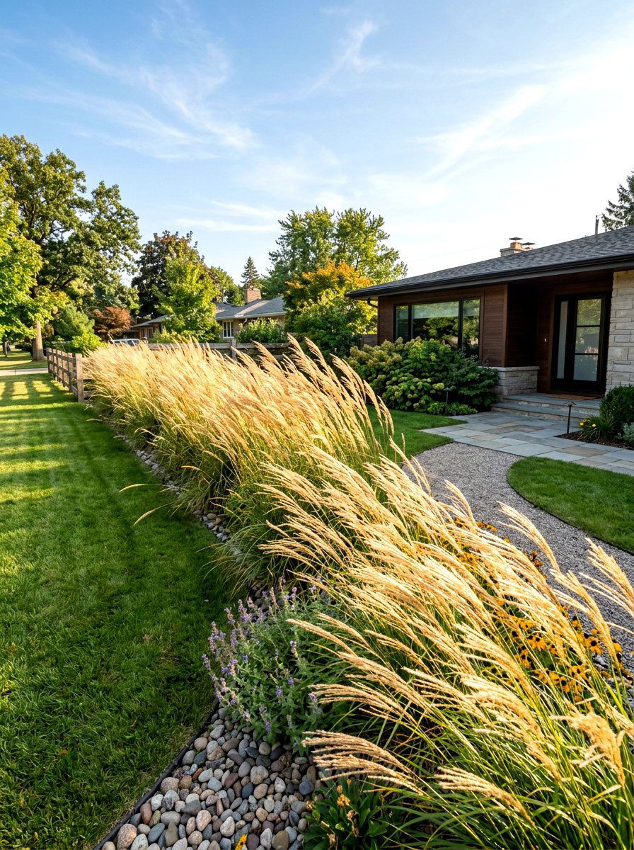 Ornamental Grass Front Border - 30 front entry landscaping ideas