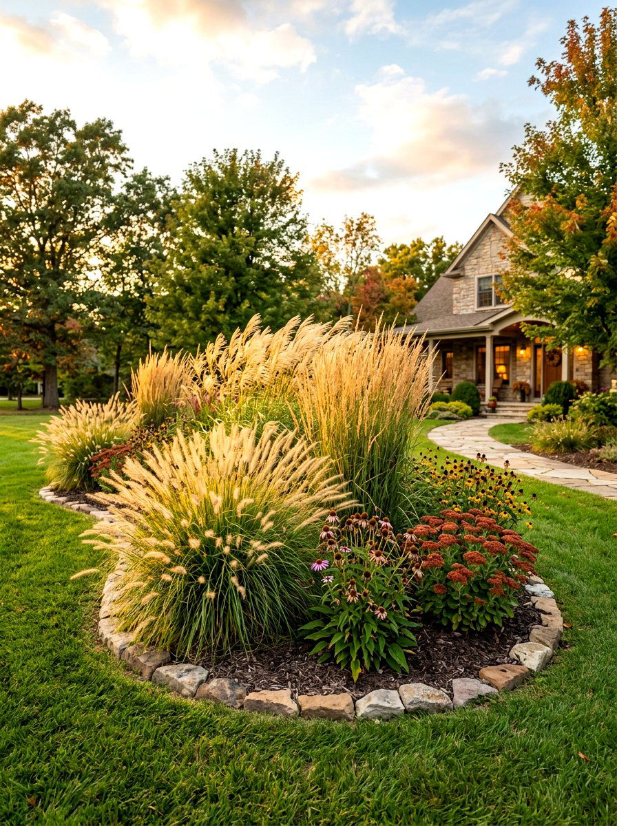 Ornamental Grass Front Yard Island - 30 front yard island bed ideas
