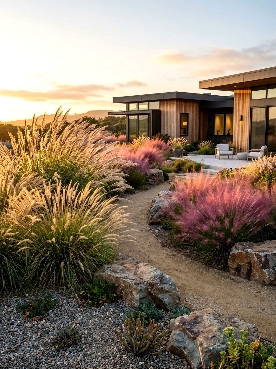 Ornamental Grass Garden - 30 no mow front yard ideas