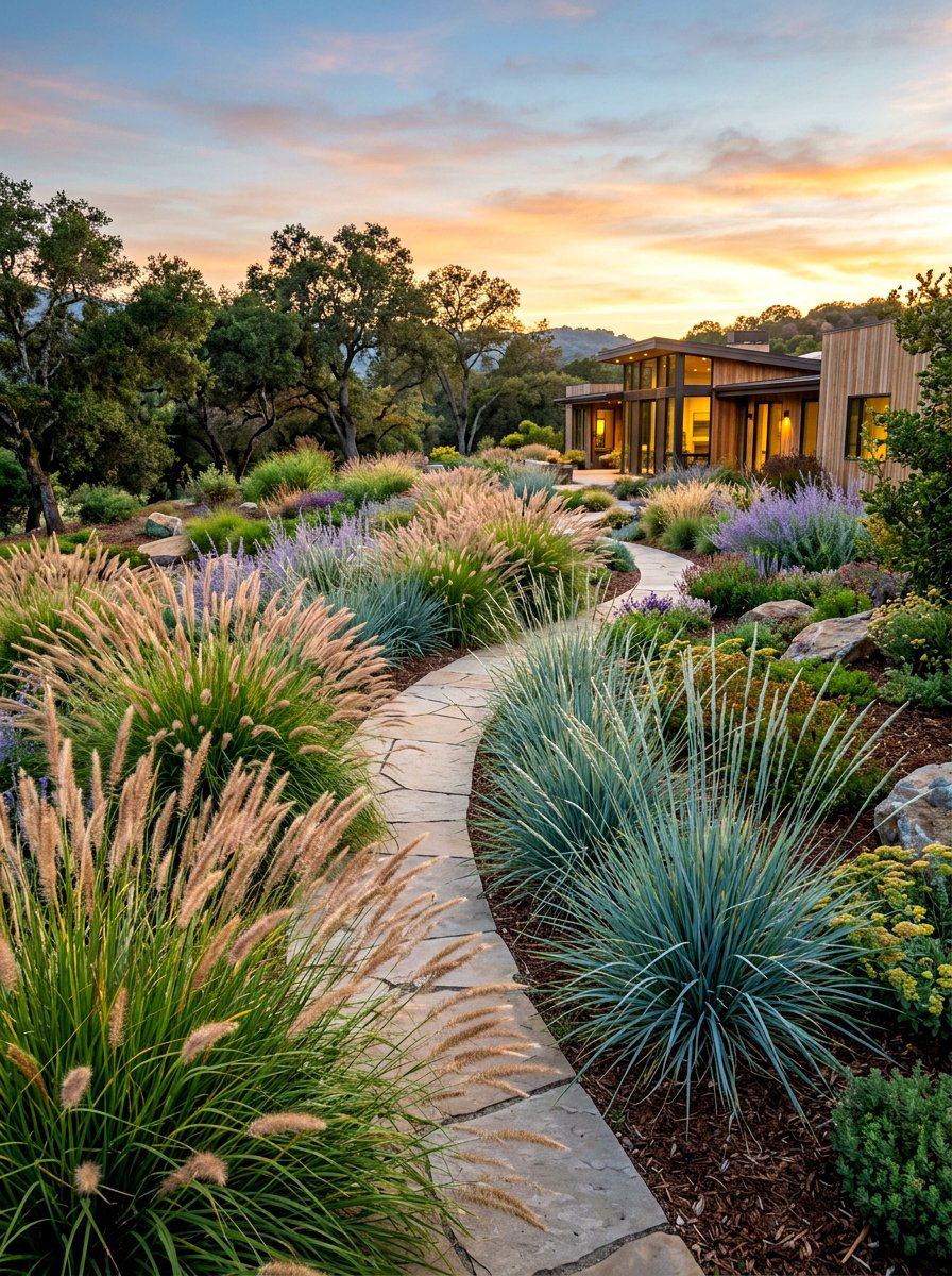 Ornamental Grass Garden - 30 low maintenance curb appeal ideas