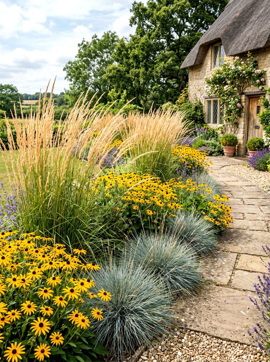 Ornamental Grass Garden Border - 30 cottage border backyard ideas