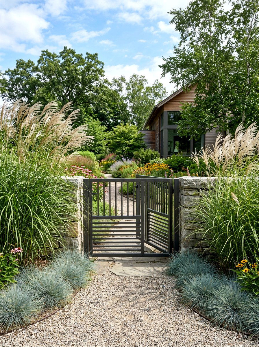 Ornamental Grass Gate - 30 front gate flower bed ideas