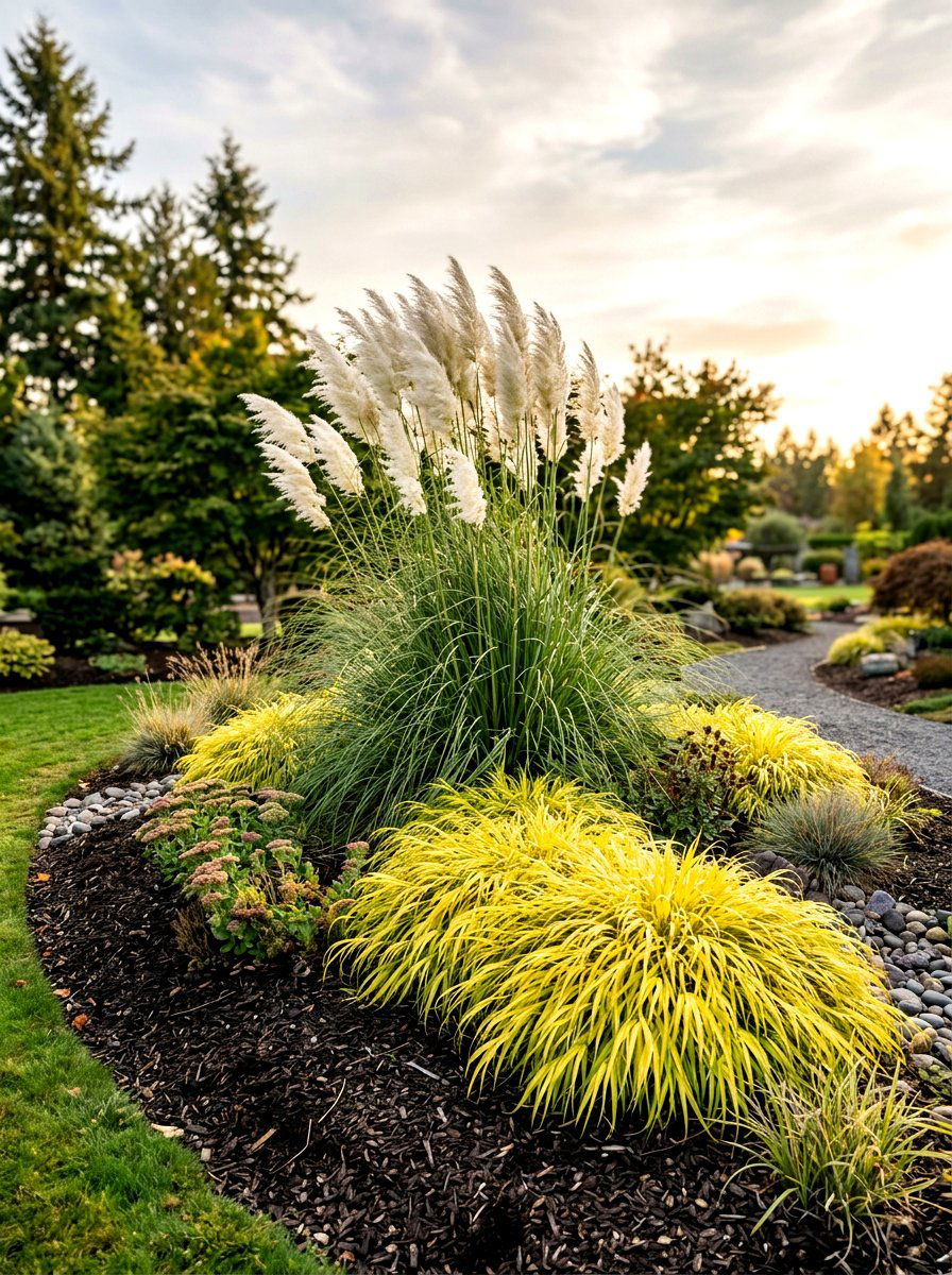 Ornamental Grass Island - 30 driveway island landscaping ideas