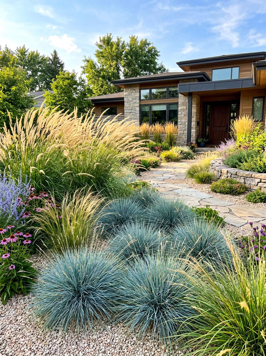 Ornamental Grass Landscaping - 30 low water front yard ideas