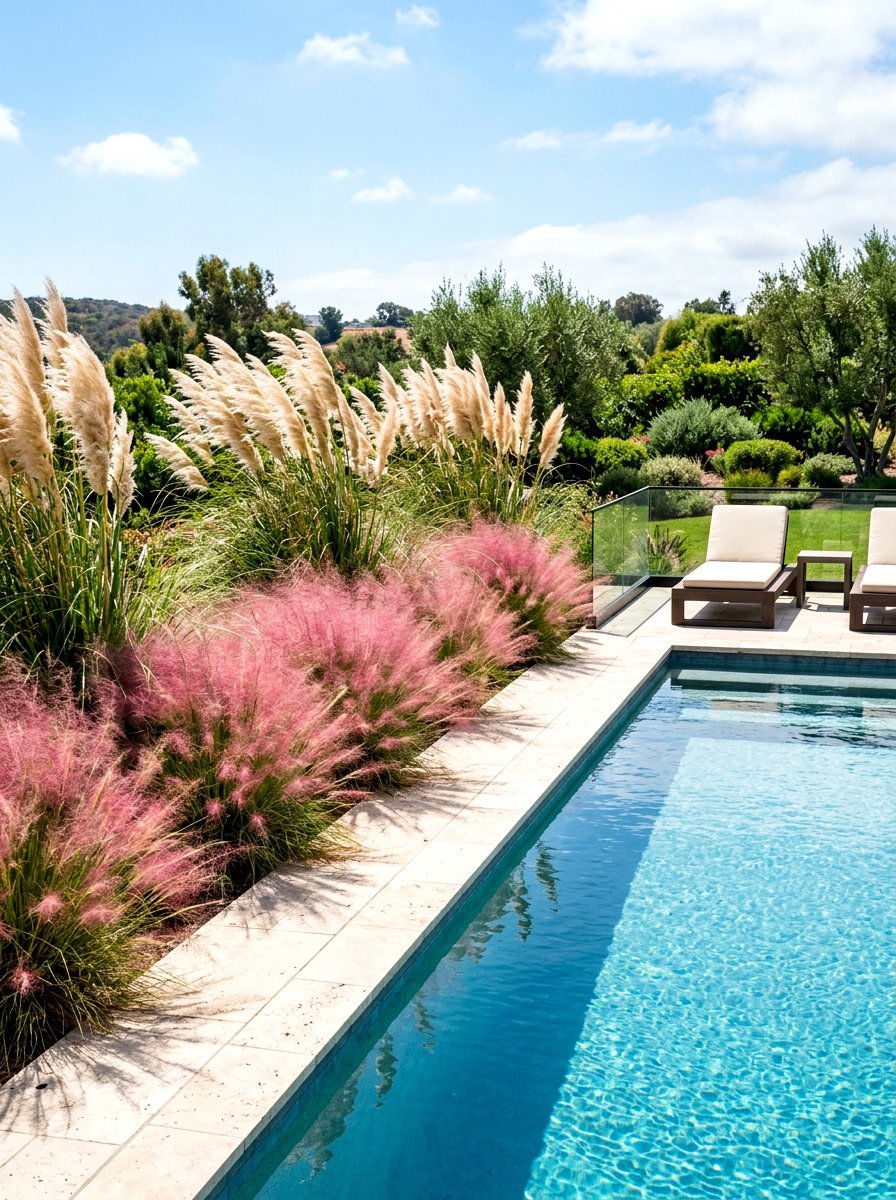 Ornamental Grass Pool - 30 pool garden ideas