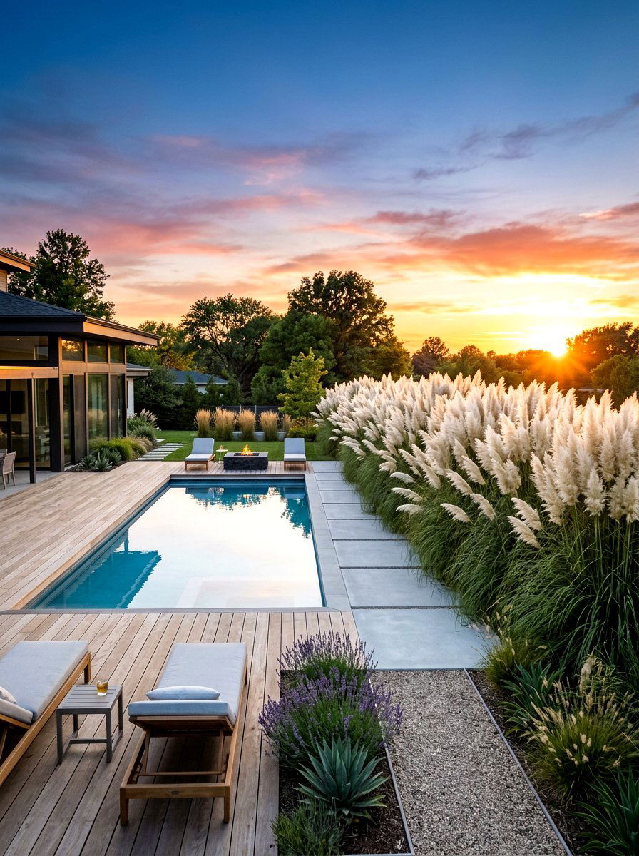 Ornamental Grass Screen - 30 pool privacy ideas