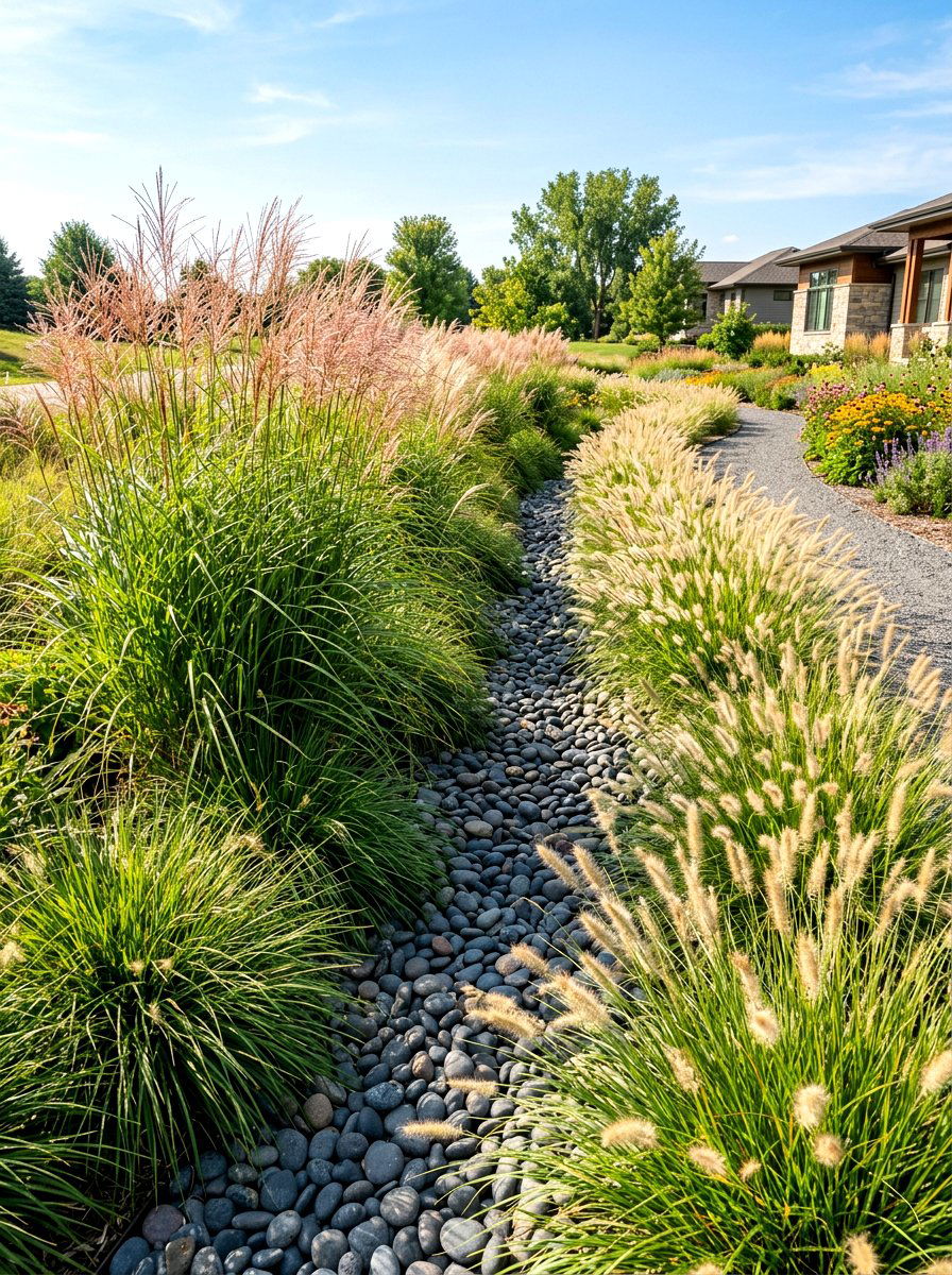 Ornamental Grass Swale - 30 swale landscaping ideas