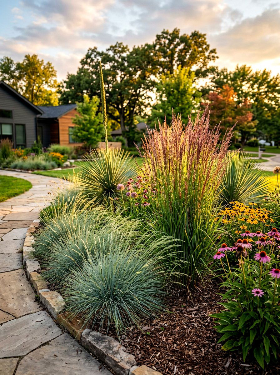 Ornamental Grass Tree Bed - 30 tree ring flower bed ideas
