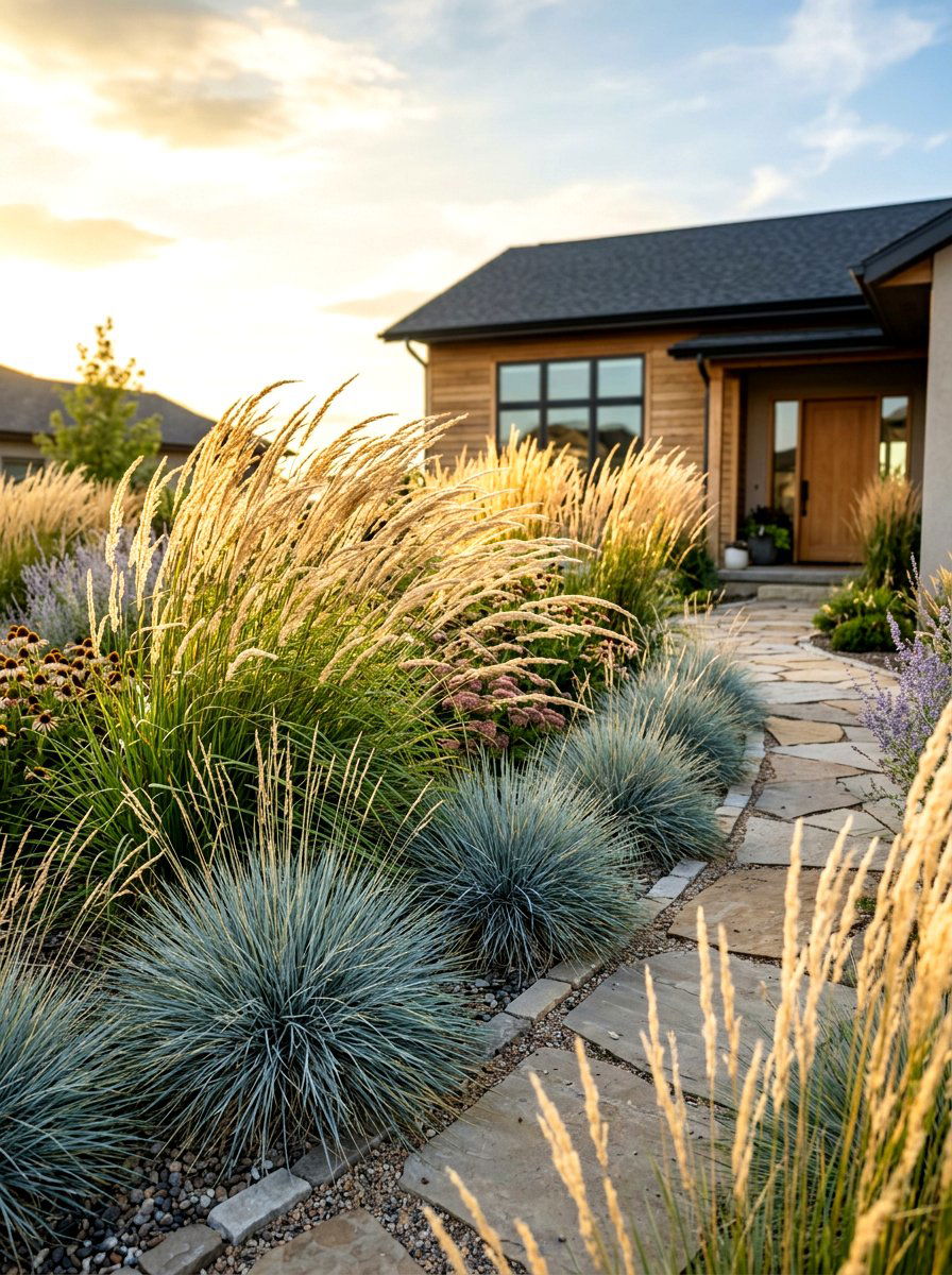 Ornamental Grasses - 30 drought tolerant front yard ideas