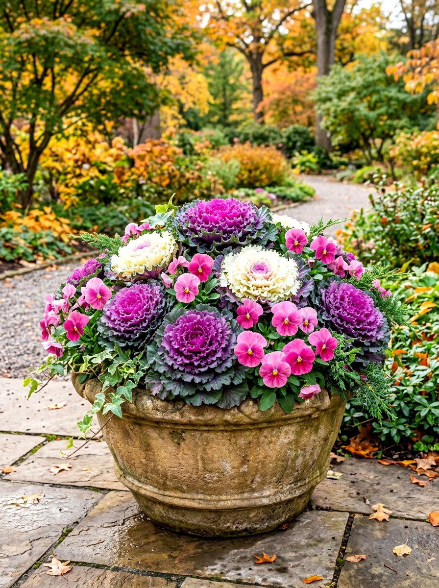 Ornamental Kale Arrangement - 30 container plant arrangement ideas