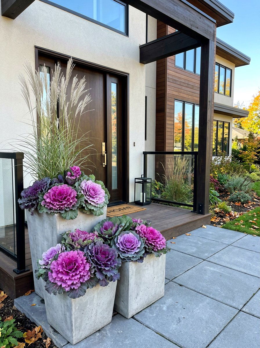 Ornamental Kale Cabbage Planter - 30 fall porch planter ideas