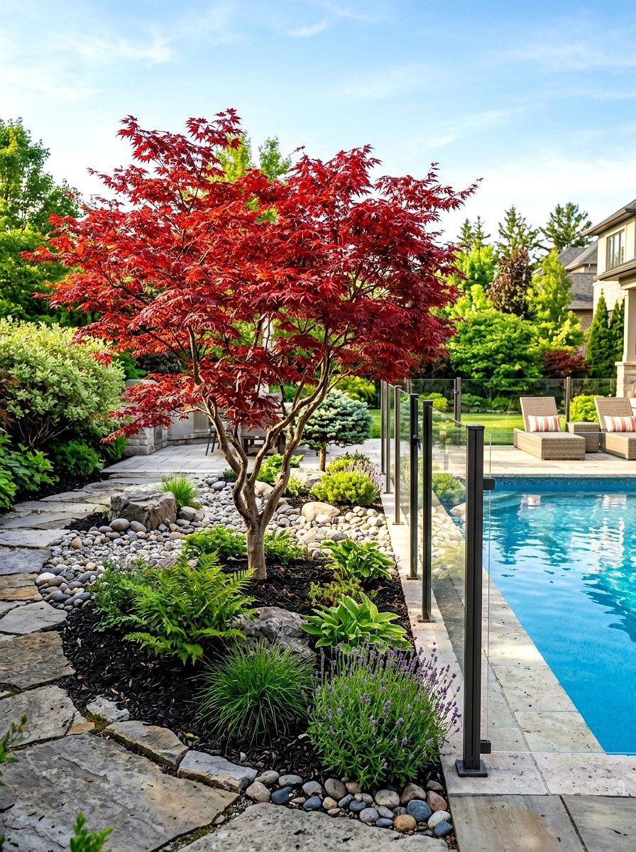 Ornamental Tree Focal Point - 30 pool fence landscaping ideas