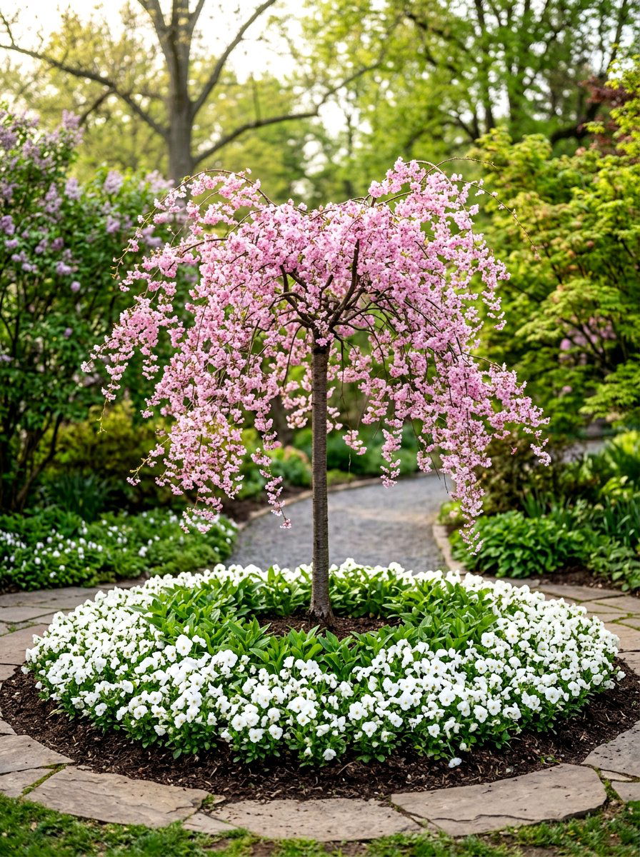 Ornamental Tree In Center Of Bed - 30 front porch flower bed ideas
