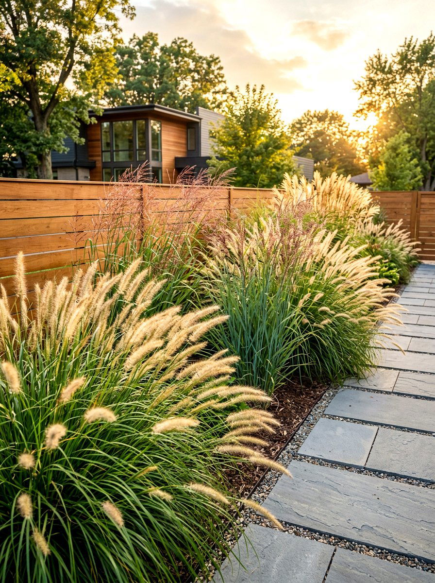 Ornamental grass border - 30 sensory garden ideas