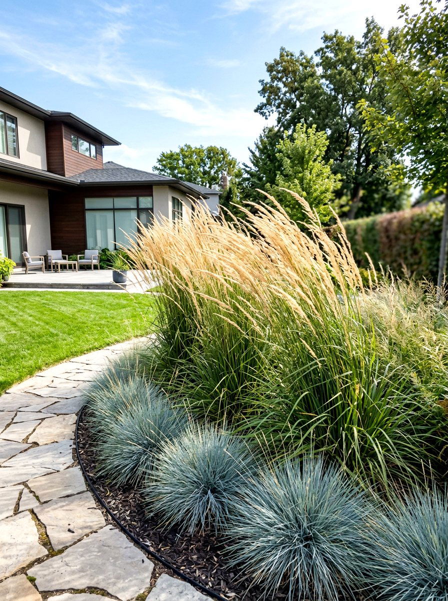 Ornamental grass border - 30 small front garden border ideas