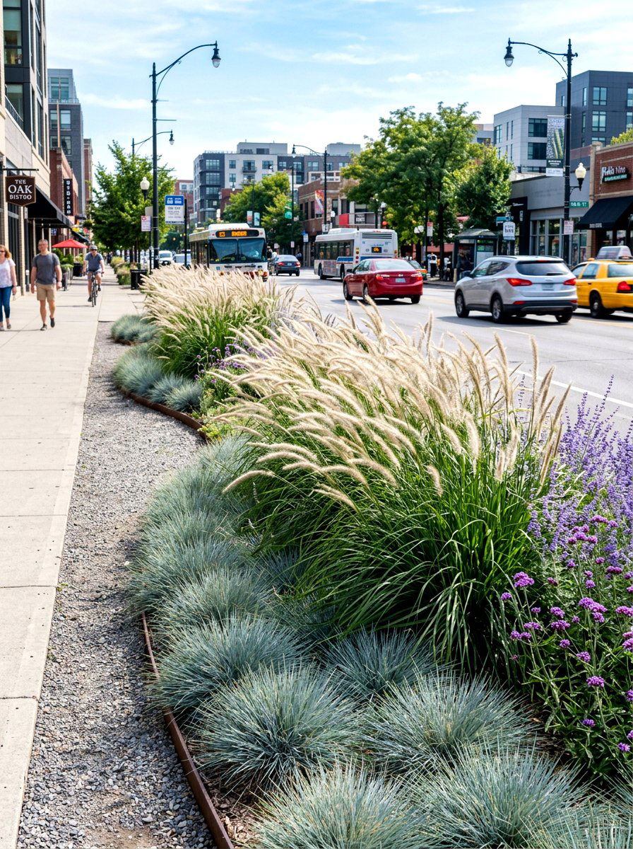 Ornamental grass border - 30 curb strip planting ideas