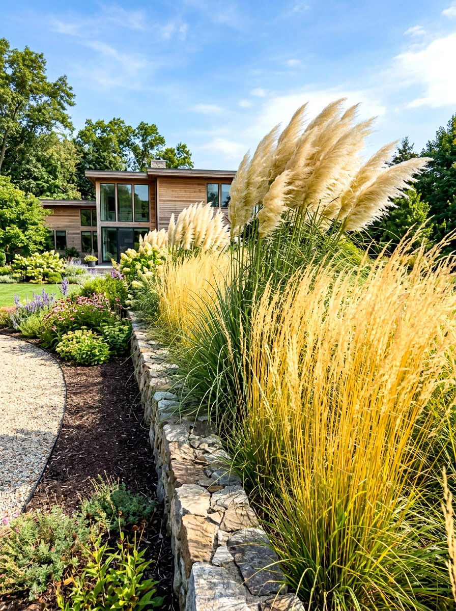 Ornamental grass border - 30 backyard border planting ideas