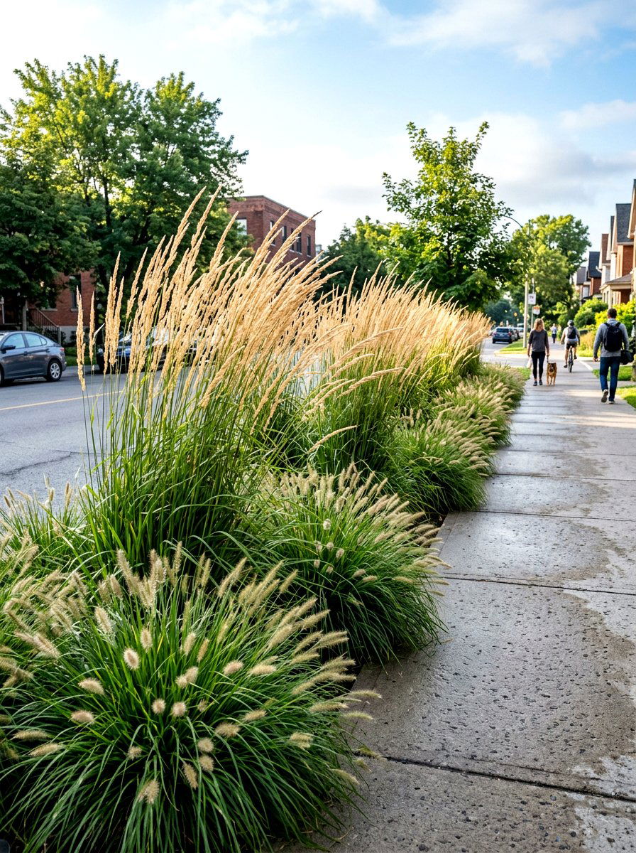 Ornamental grass boulevard strip - 30 curbside planting strip ideas