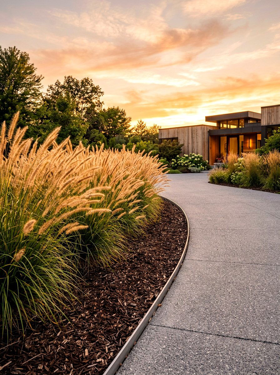 Ornamental grass driveway edge - 30 driveway side garden ideas
