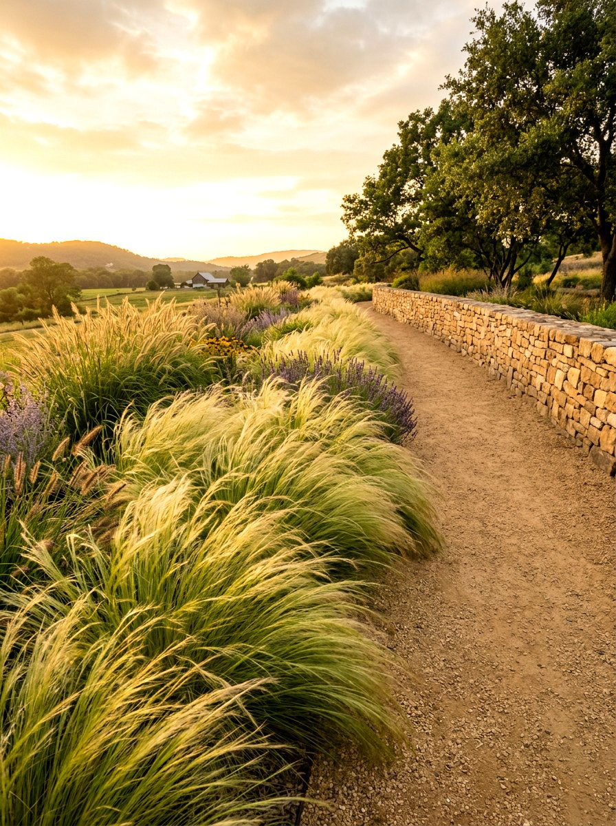 Ornamental grass garden border - 30 warm minimalist garden ideas