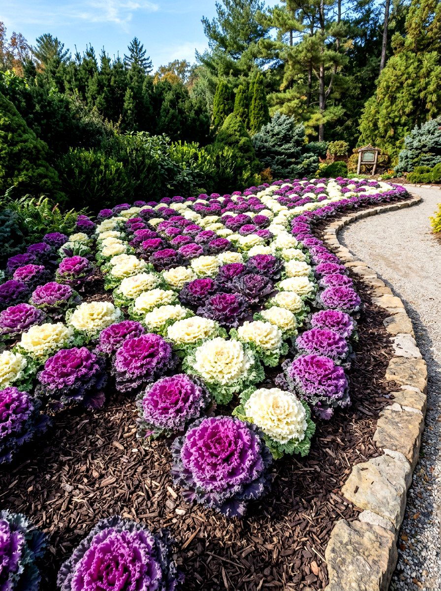 Ornamental kale landscape - 30 fall garden ideas