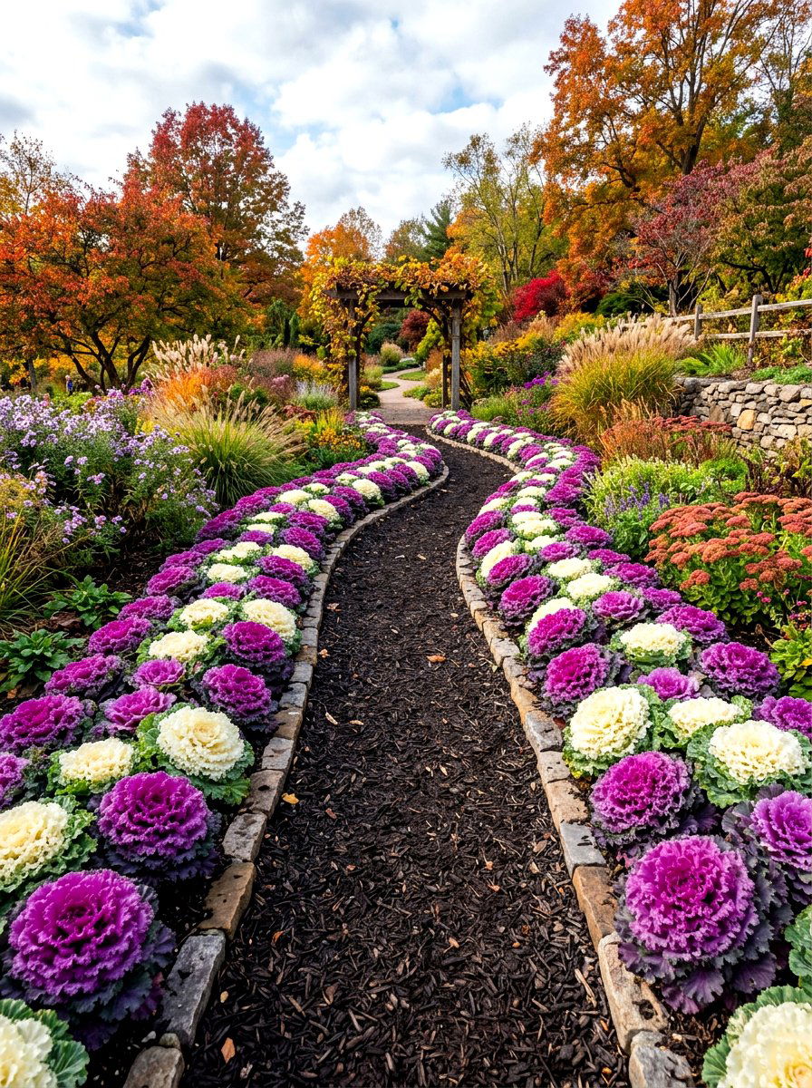 Ornamental kale path - 30 front path flower bed ideas