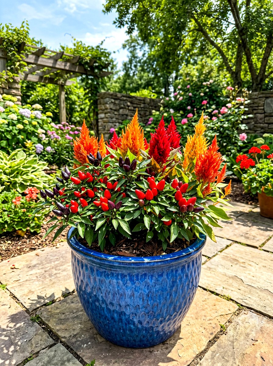 Ornamental pepper and celosia container - 30 autumn planter ideas