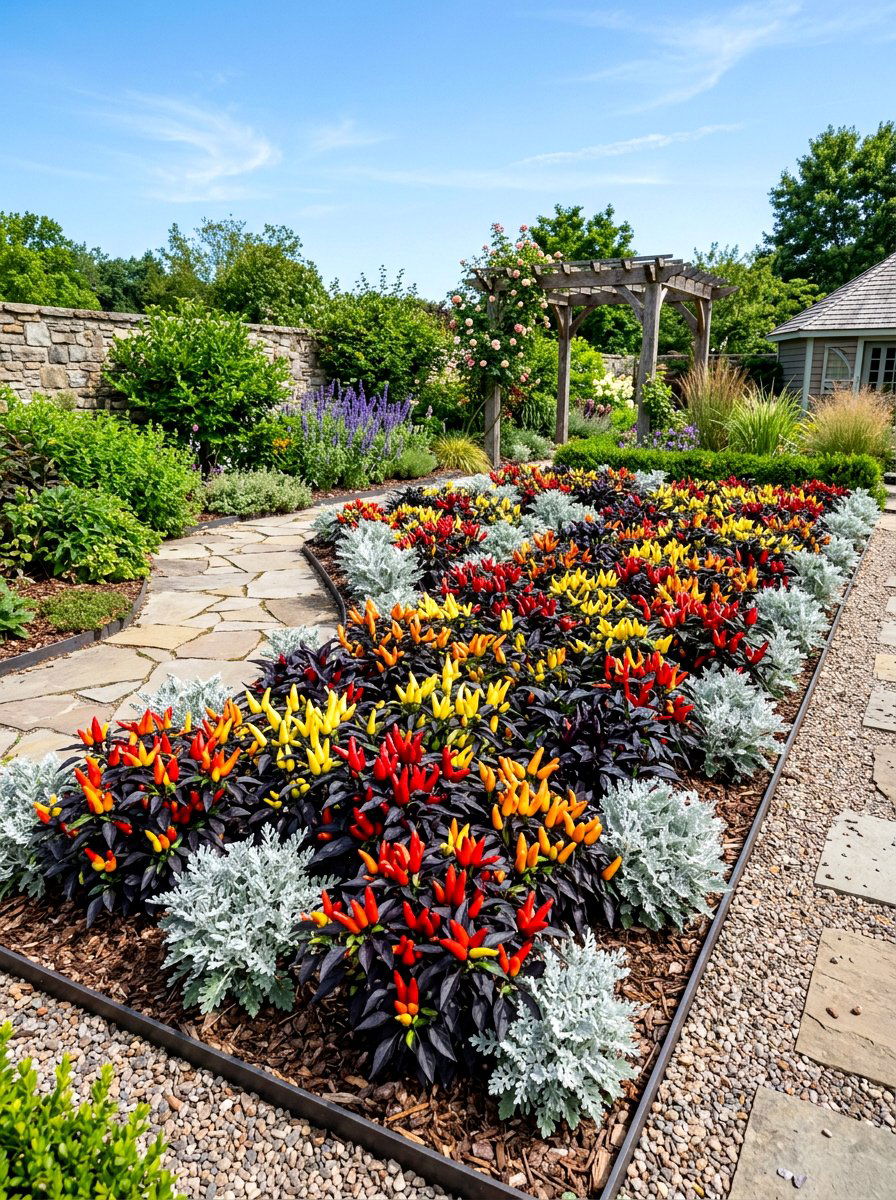 Ornamental pepper bed - 30 fall garden ideas
