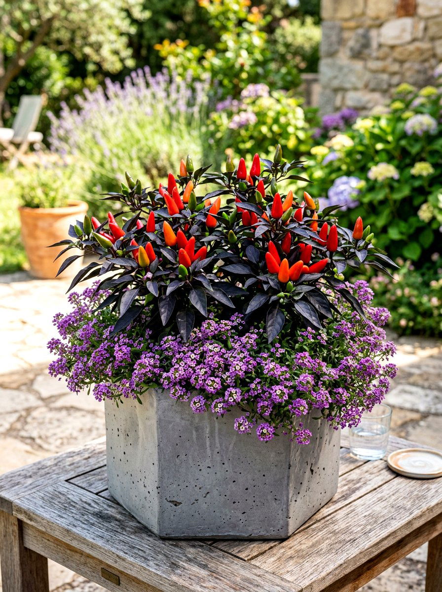 Ornamental pepper pot - 30 mixed container garden ideas