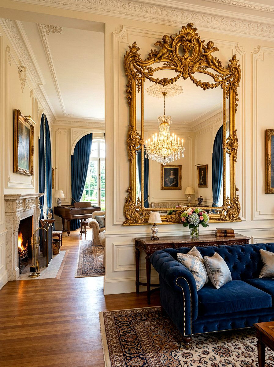 Ornate Antique Gilt Mirror - 30 statement floor mirror living room ideas