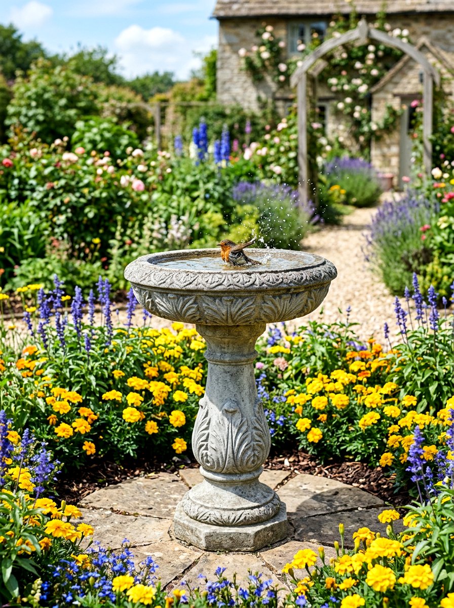 Ornate Bird Bath Focal Point - 30 secret garden ideas