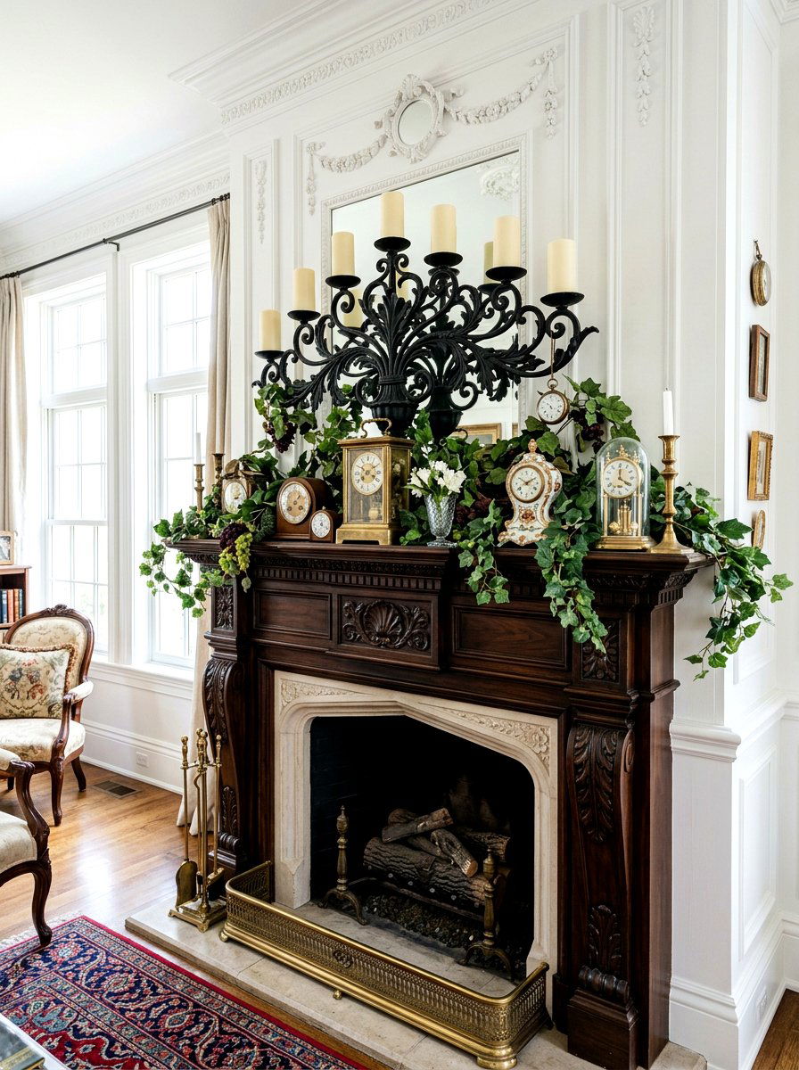 Ornate Candelabra Mantel - 30 dark romantic Halloween home ideas