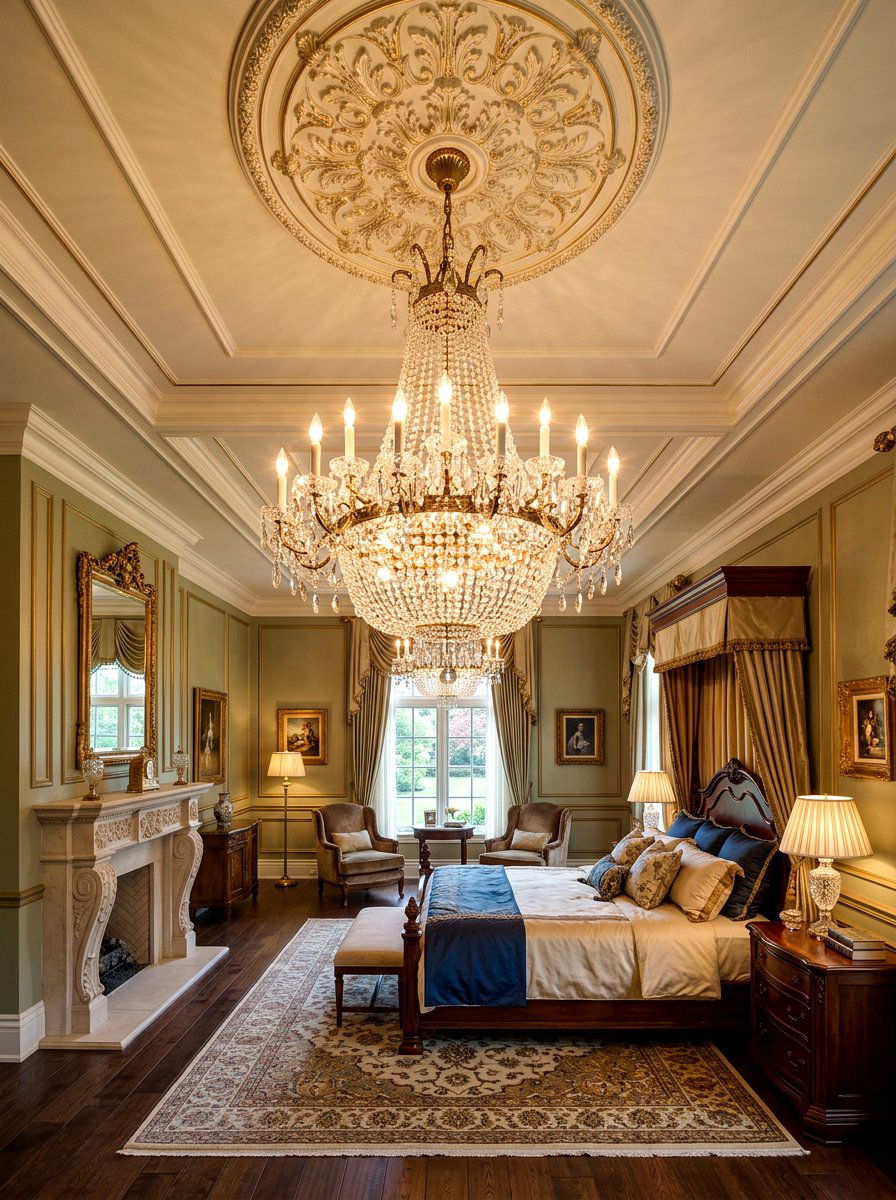 Ornate Crystal Chandelier - 30 traditional bedroom ideas