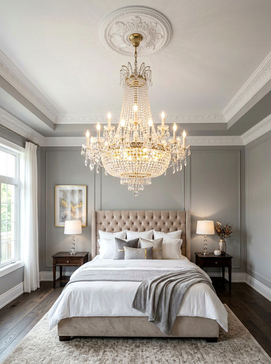 Ornate Crystal Chandelier - 30 antique bedroom decor ideas