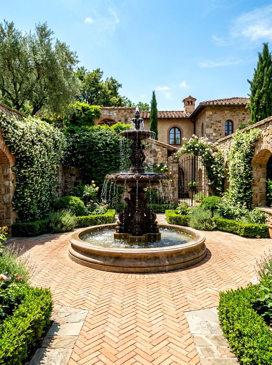 Ornate Fountain Courtyard - 30 Victorian garden ideas