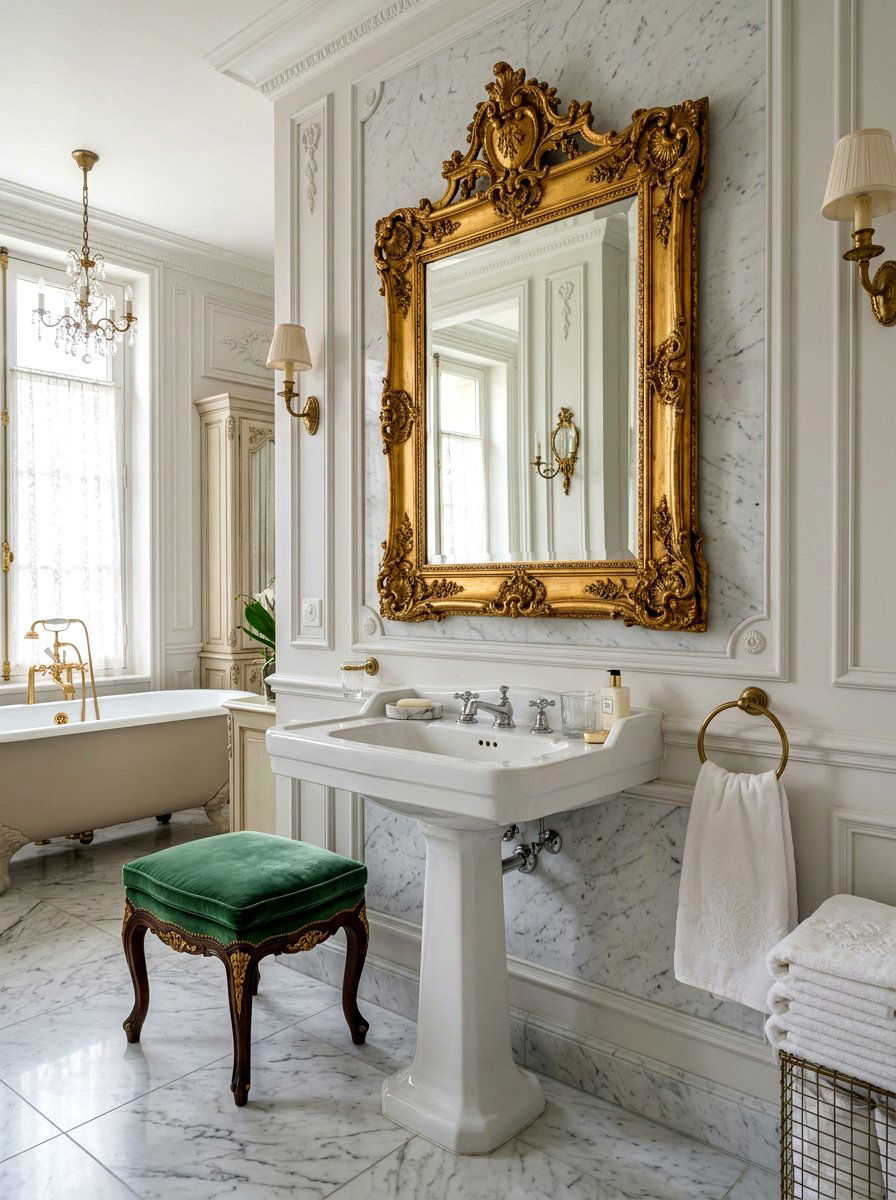Ornate Gilt Mirror - 30 Parisian bathroom ideas