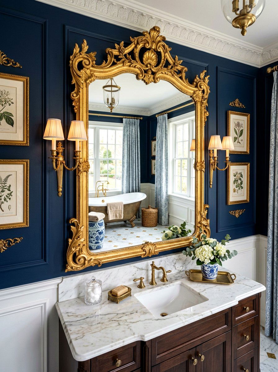 Ornate Gold Mirror - 30 granny chic bathroom ideas